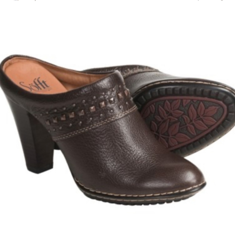 EuroSoft By Sofft Soleil Leather Studded Clogs Women's Slip on Heeled Mules 7.5